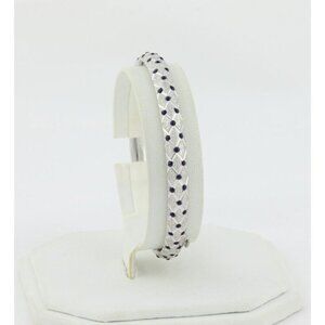14k White Gold Blue Enamel Textured Bracelet Bangle 6 3/4" inch